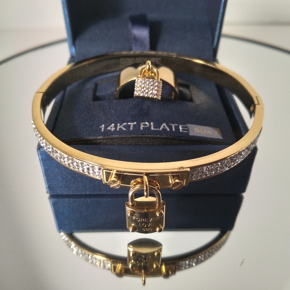 non branded Jewelry - Gold Lock Charm Bracelet With 14K Plate Lock Charm Ring Set